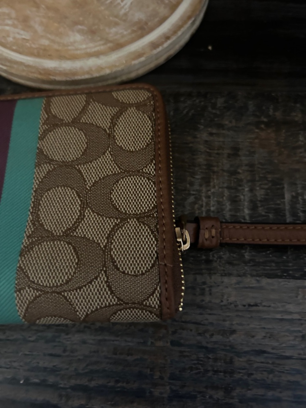 Coach Brown Signature Dempsey Multi Zip Wallet - Picture 3 of 5